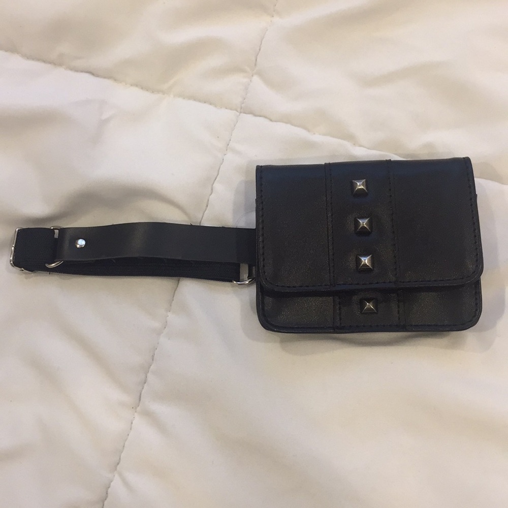 Adjustable studded faux leather thigh belt bag